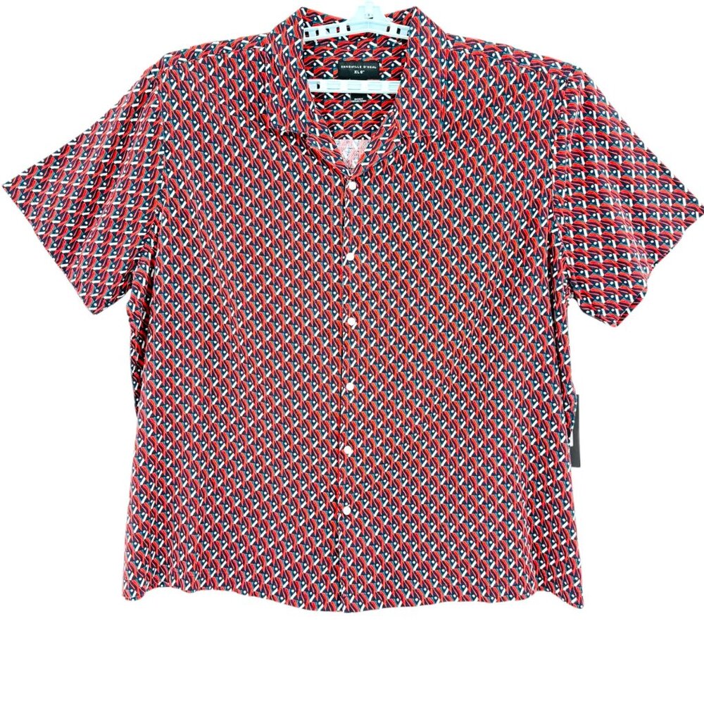 Shaquille O'Neal XLG Men's Multi Geo Linen Blend Red/Navy Woven Shirt Sz XLT NWT